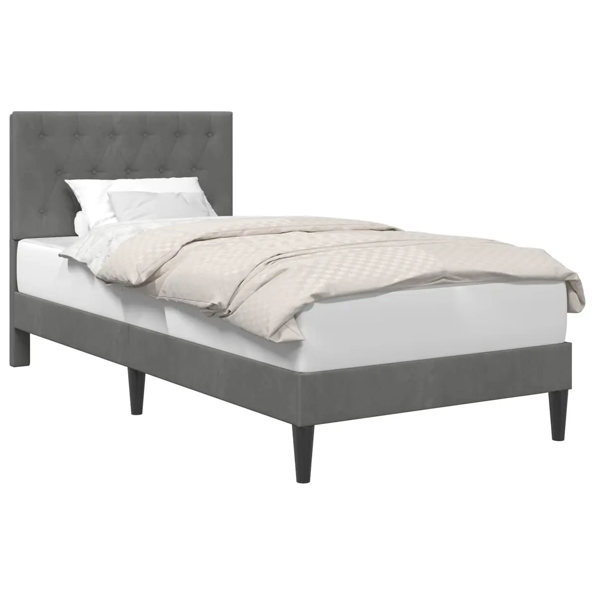 Bed Frame with Headboard Dark Grey 90 x 190 cm Velvet Modern Bedroom Furniture