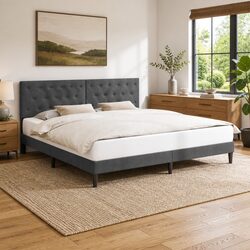 Comfortable Grey Velvet Bed Frame with Durable Build 180 x 200 cm