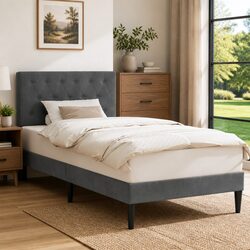 Reliable and Stylish Bed Frame with Velvet Headboard