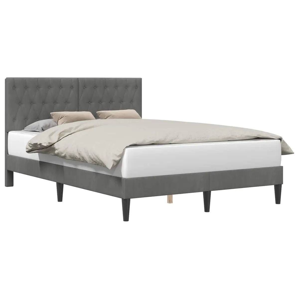 Bed Frame Slatted Support 153 x 203 cm Dark Grey Velvet Headboard