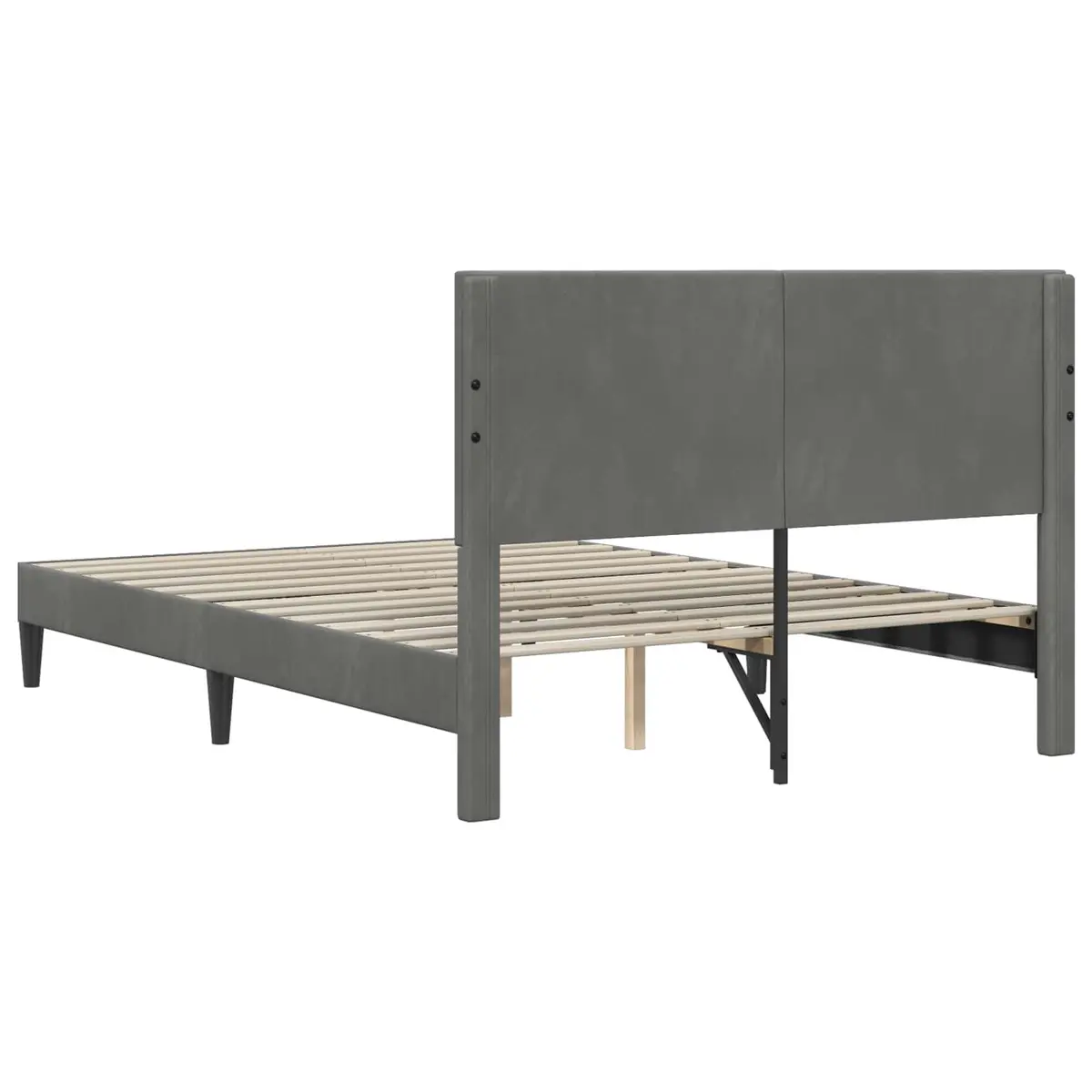 Bed Frame Slatted Support 153 x 203 cm Dark Grey Velvet Headboard
