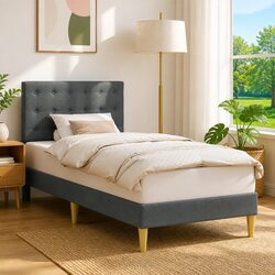Reliable Dark Grey Bed Frame with Comfortable Headboard 107 x 203 cm