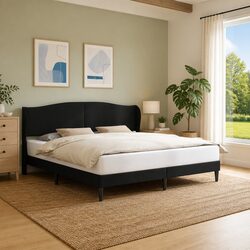 Black Bed Frame with Faux Leather Headboard 180 x 200 cm Modern Bedroom