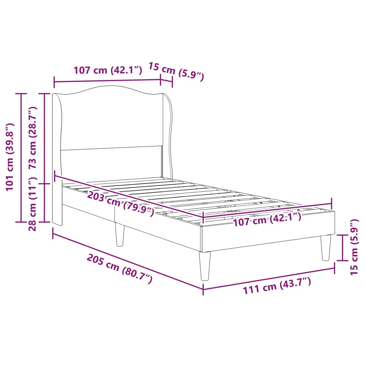 Black Bed Frame with Faux Leather Headboard