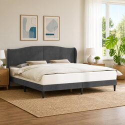 Reliable Dark Grey Bed Frame with Velvet Headboard 180 x 200 cm