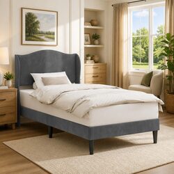 Reliable Dark Grey Bed Frame with Velvet Comfort