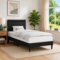 Bed Frame with LED Strip Lights in Black Faux Leather 90 x 190 cm