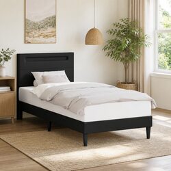 Practical Black Bed Frame with LED Lighting 107 x 203 cm
