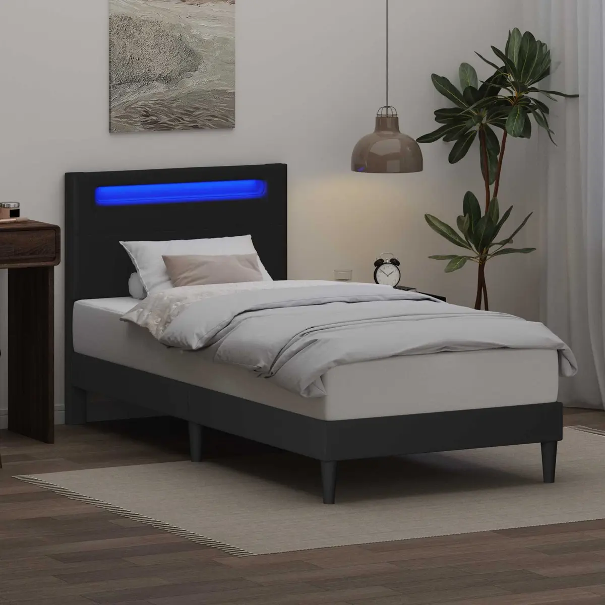 Black Bed Frame with LED Lighting 107 x 203 cm