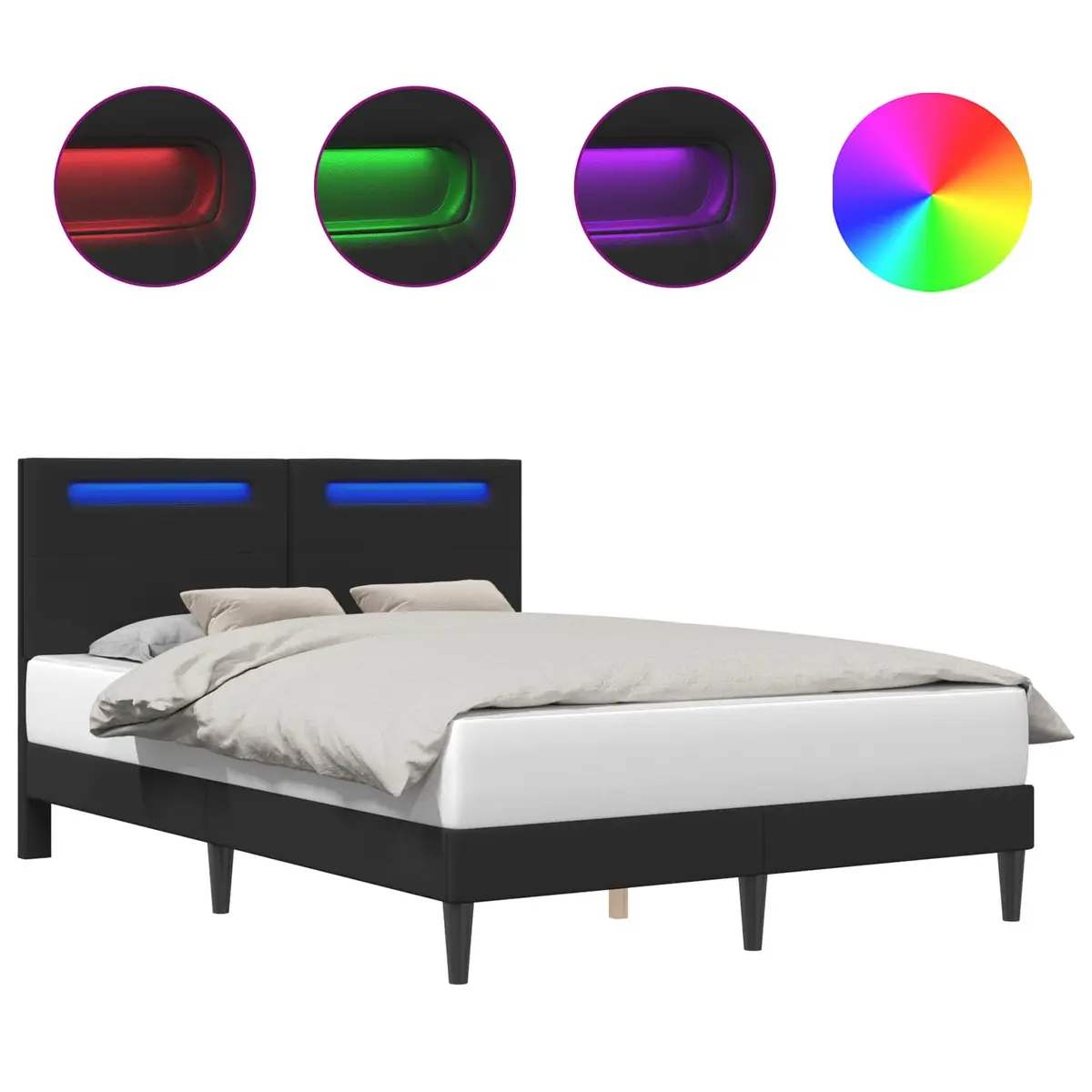 Bed Frame LED Strip Lights Modern 137 cm Black Faux Leather