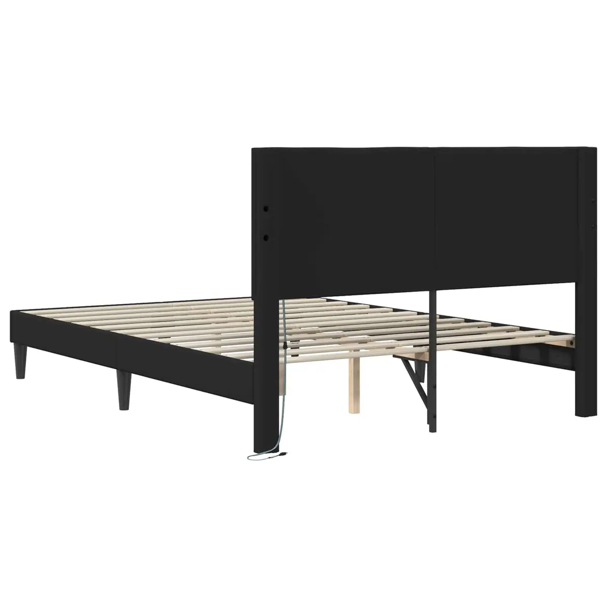 Bed Frame LED Strip Lights Modern 137 cm Black Faux Leather