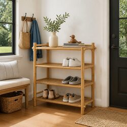 Reliable 4-Tier Bamboo Shoe Rack for Home Use