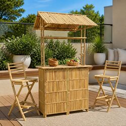 Practical Bamboo Outdoor Bar Table with Storage 115x95x214cm