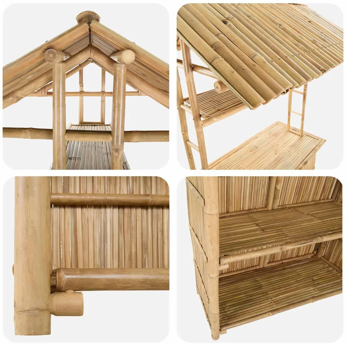 Bamboo Outdoor Bar Table with Storage 115x95x214cm