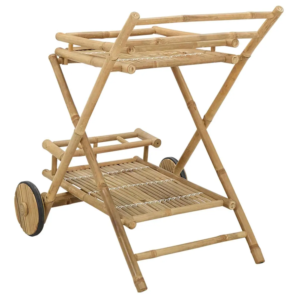 Bamboo Serving Trolley Indoor Outdoor Brown 79 x 67.5 x 84 cm