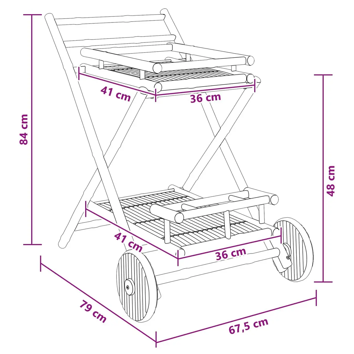Bamboo Serving Trolley Indoor Outdoor Brown 79 x 67.5 x 84 cm