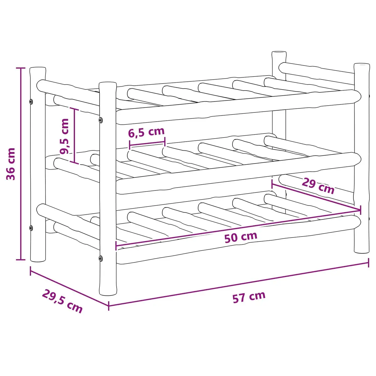 Bamboo Wine Rack Natural Brown Modern Storage Display Holder 57 x 29.5 x 36 cm