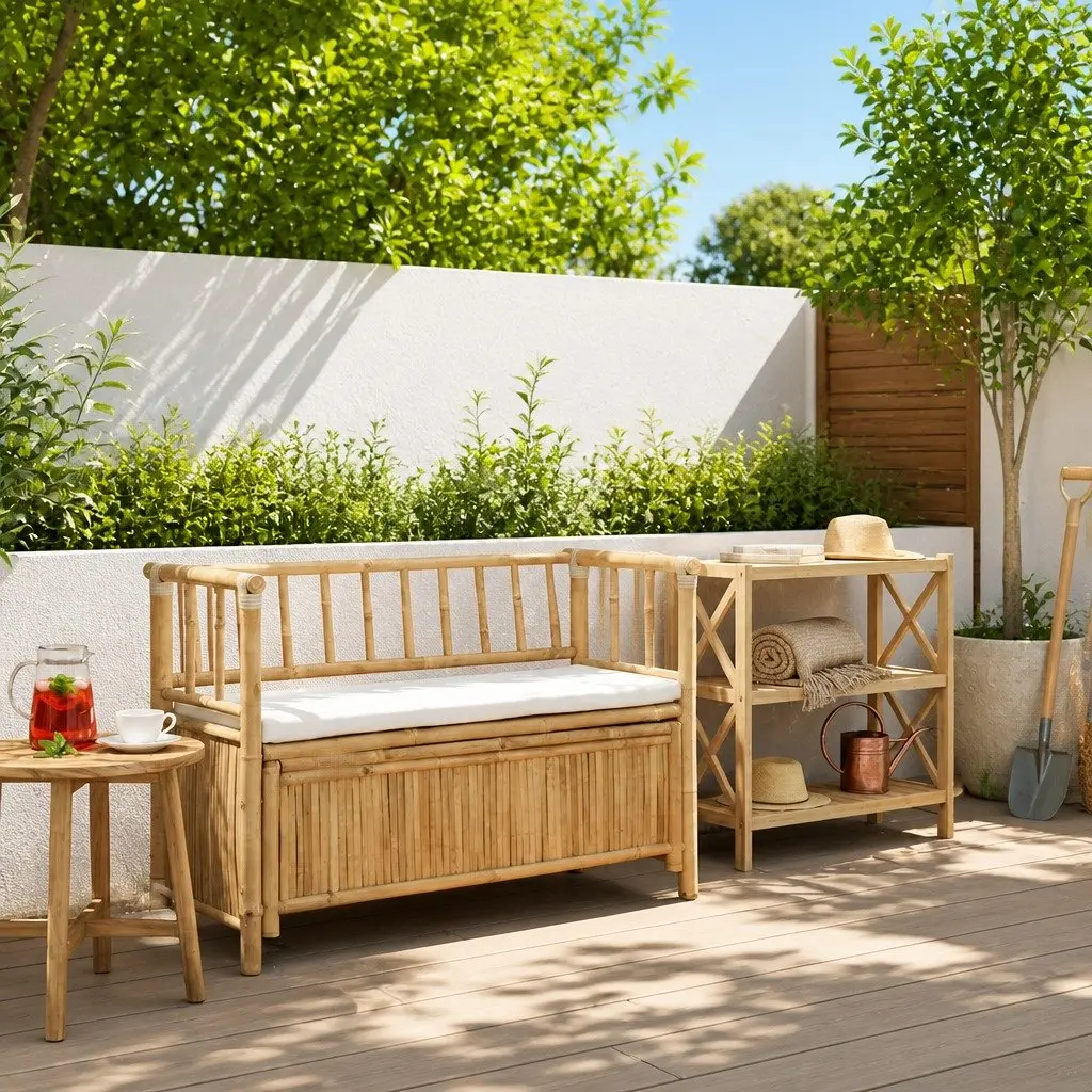 Bamboo Storage Bench for Outdoor Use 110x47x80cm Brown Garden Seating Box
