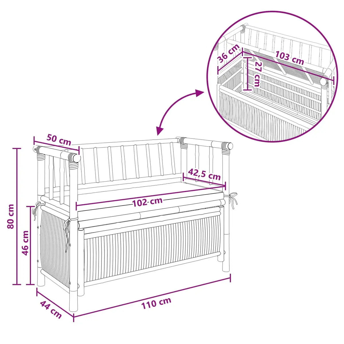 Bamboo Storage Bench for Outdoor Use 110x47x80cm Brown Garden Seating Box