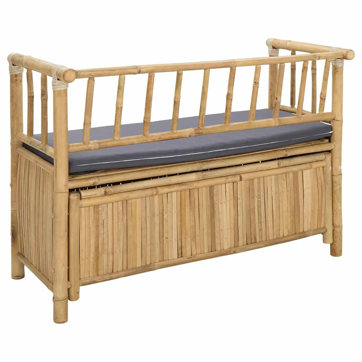 Outdoor Garden Storage Bench Bamboo Seating with Under-Seat Compartment