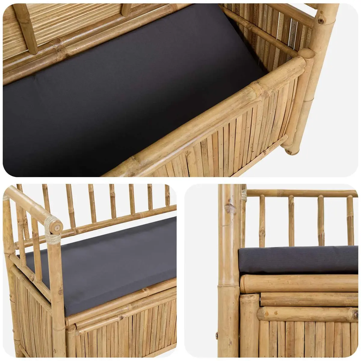 Outdoor Garden Storage Bench Bamboo Seating with Under-Seat Compartment