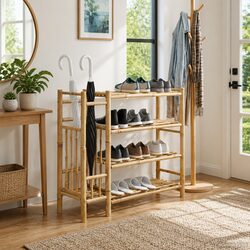 Bamboo Shoe Rack with Shelf Brown 88 x 27 x 80 cm Home Organizer