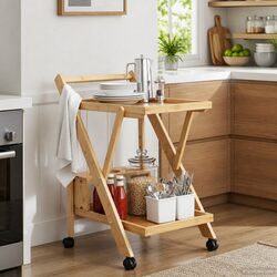 Kitchen Trolley with Wheels Two-Tier Storage Foldable Dining Trolley Cart