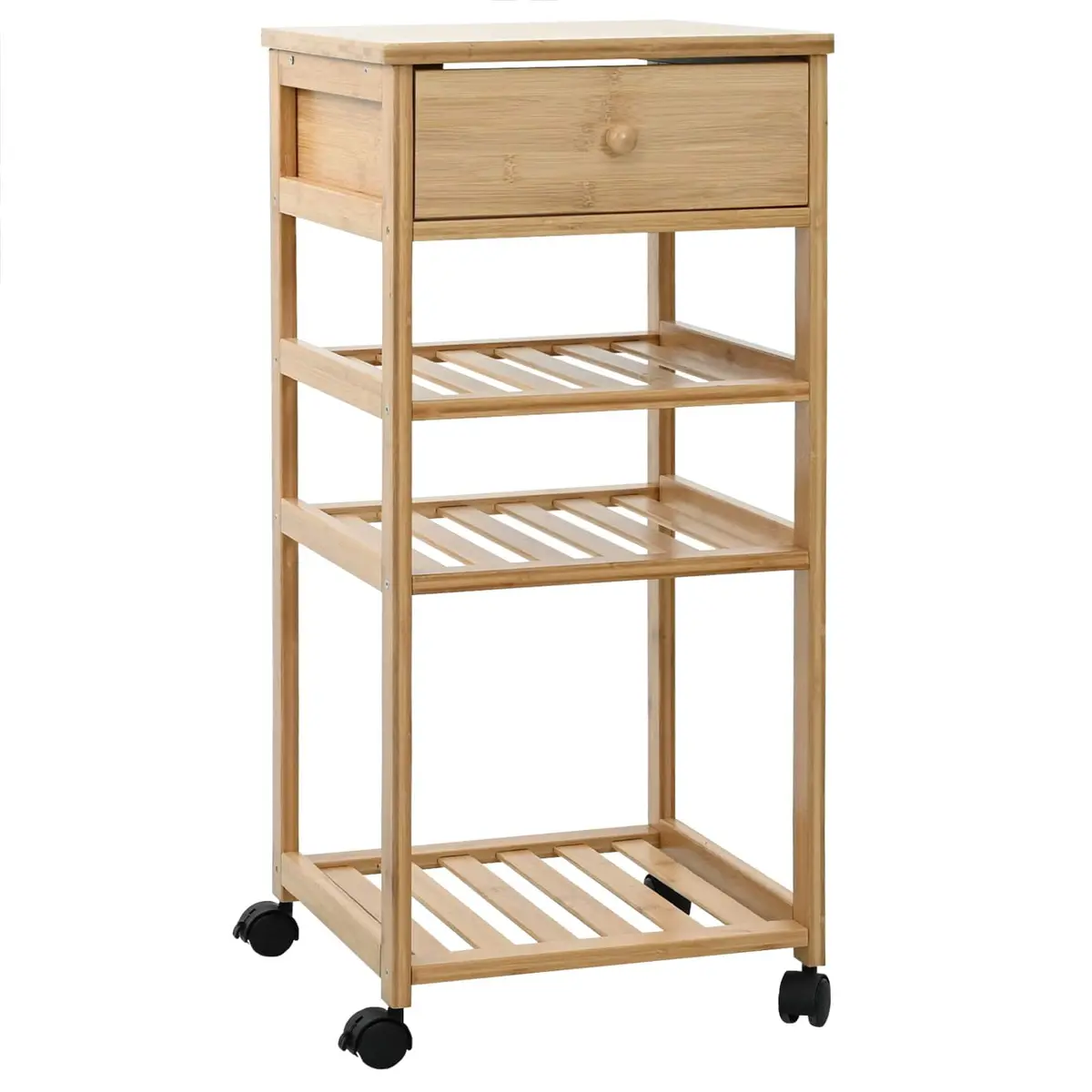 Bamboo Kitchen Trolley with Wheels 3 Tier Rolling Storage Cart Dining Kitchen