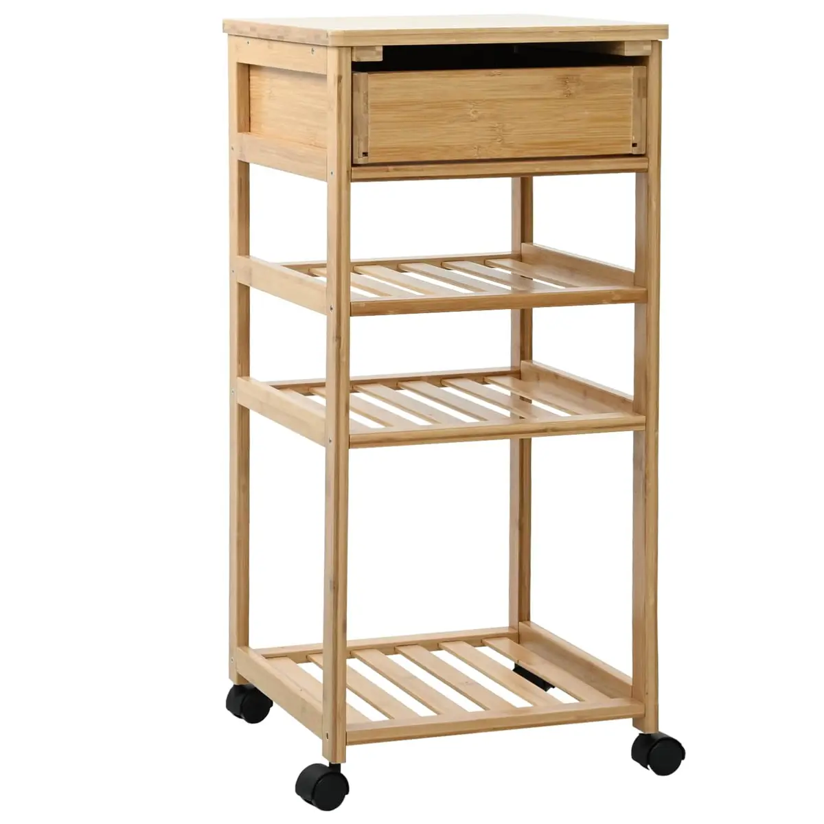 Bamboo Kitchen Trolley with Wheels 3 Tier Rolling Storage Cart Dining Kitchen