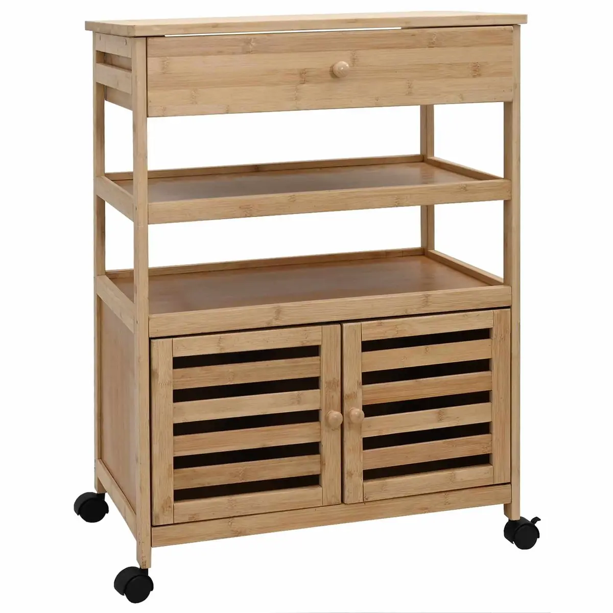 Kitchen Trolley with Wheels Bamboo Storage Cart Dining Room Prep Station