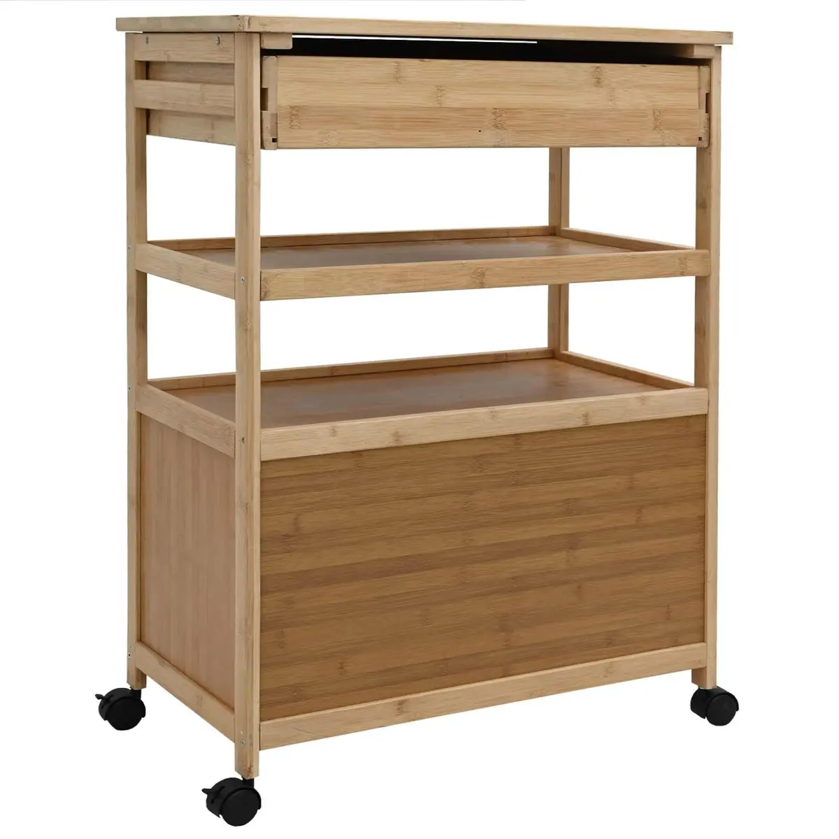 Kitchen Trolley with Wheels Bamboo Storage Cart Dining Room Prep Station