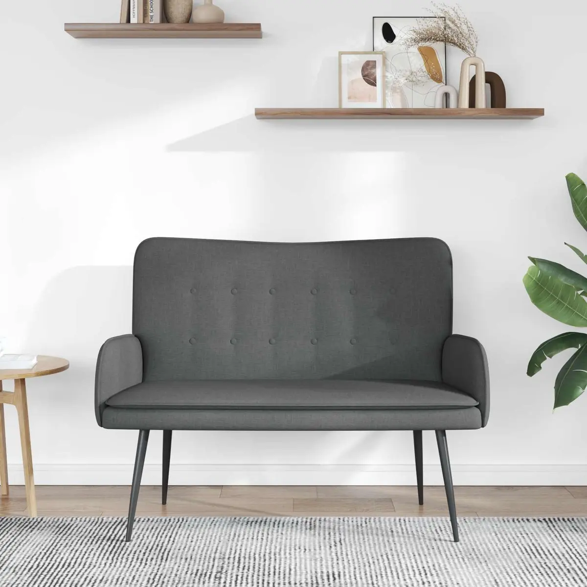 2-Seater Sofa Grey Fabric Button-Tufted Armrest Compact Living Room Couch