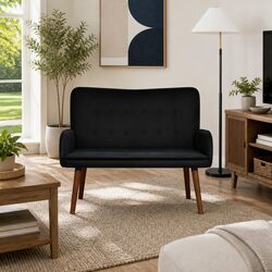 Reliable 2-Seater Sofa in Black Velvet with Comfort Features