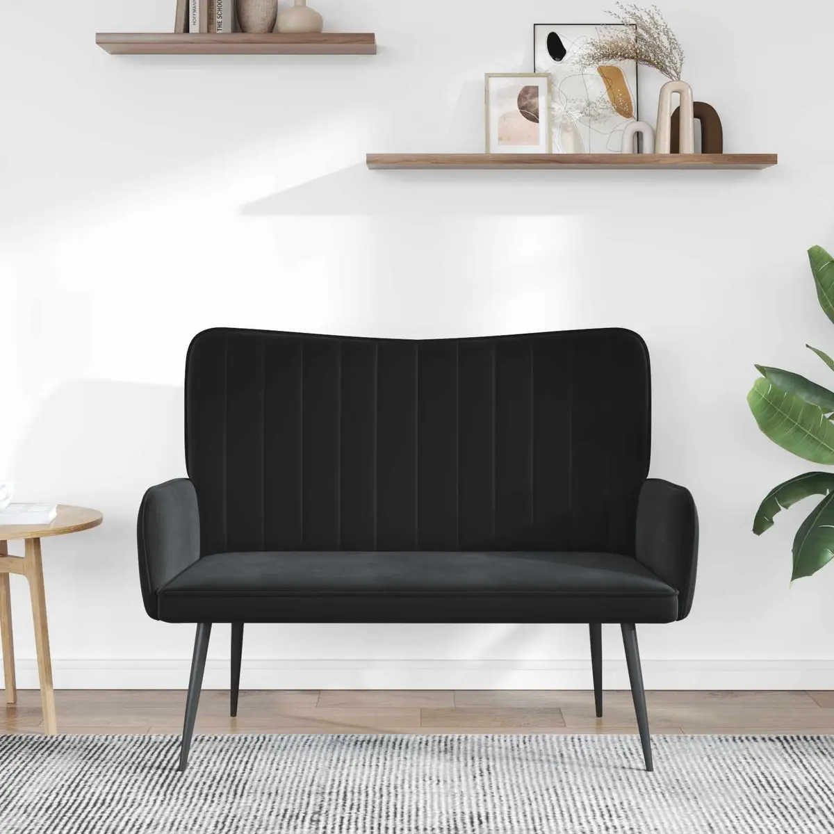 2-Seater Sofa Black Velvet Upholstery Living Room Lounge Couch 115x61x87cm