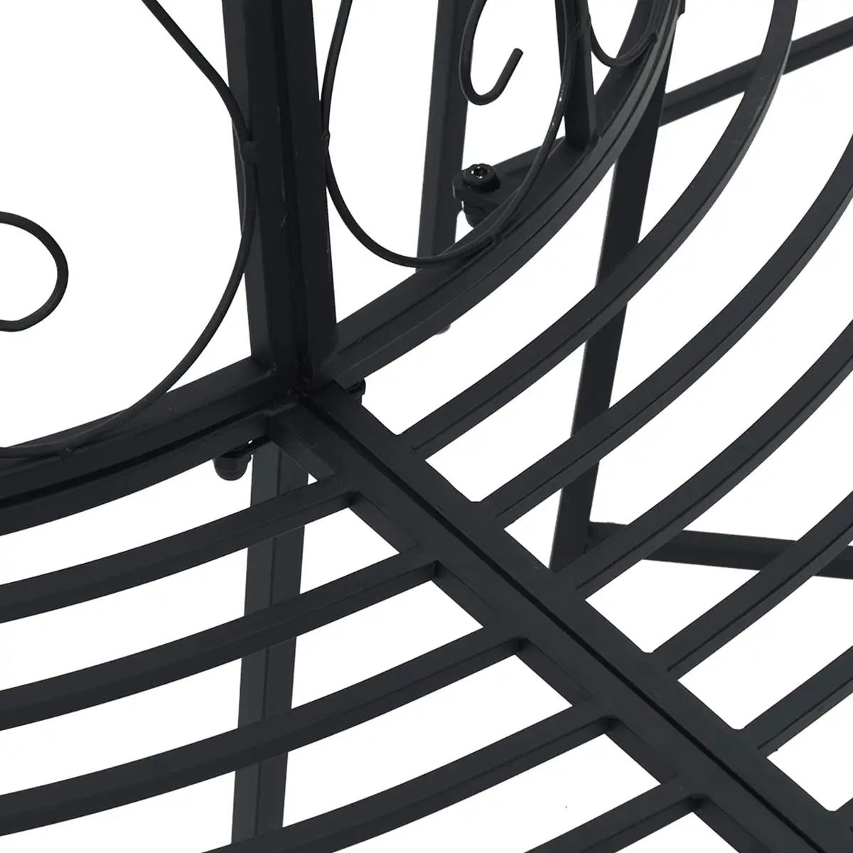 Outdoor Tree Bench 4-Seater Half-Round Garden Furniture Black Steel