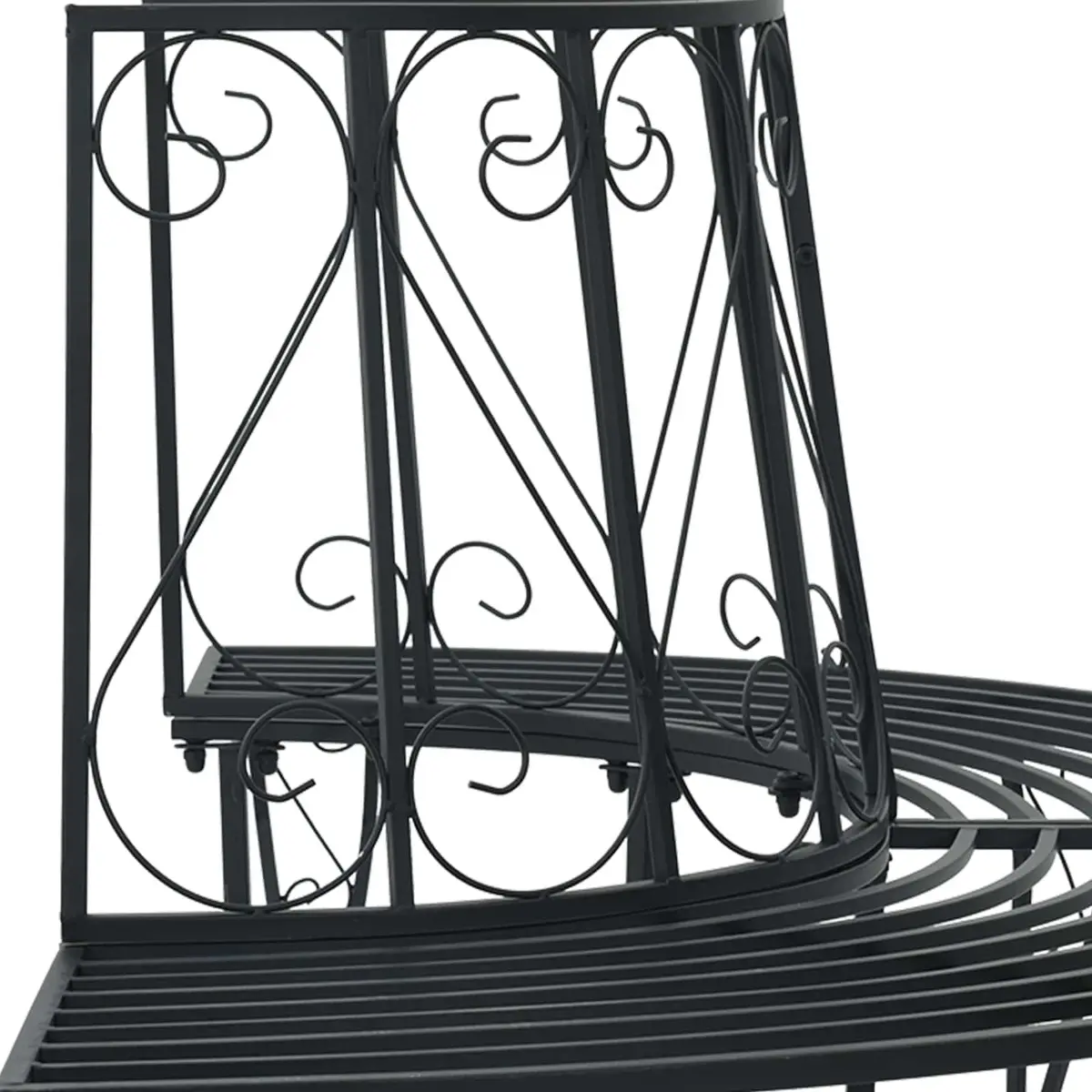 Outdoor Tree Bench 4-Seater Half-Round Garden Furniture Black Steel