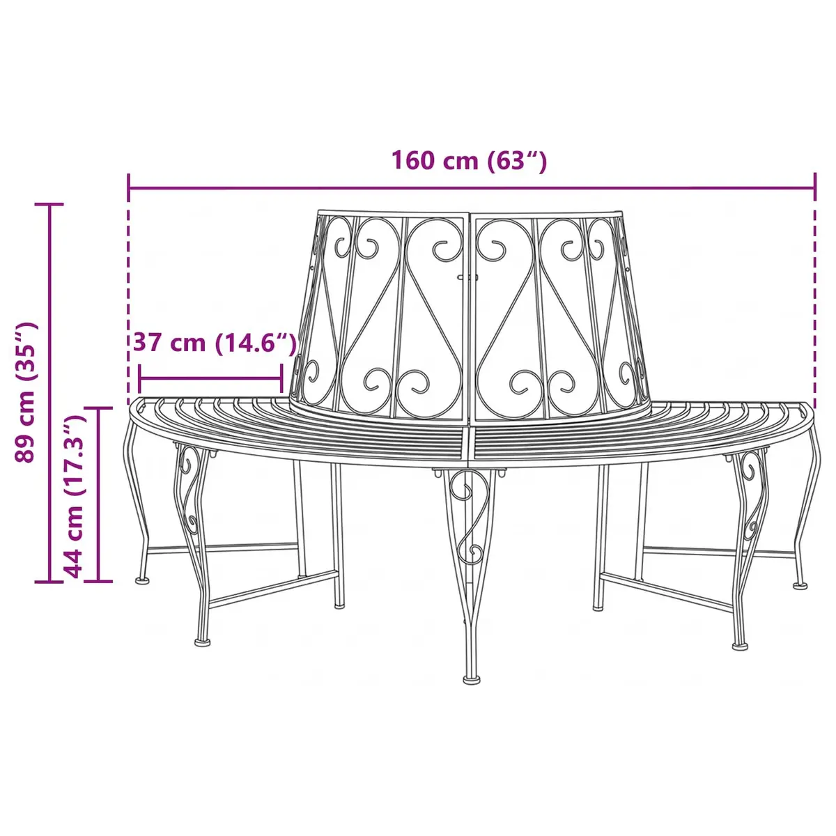 Outdoor Tree Bench Wraparound Seating 4-Seater Steel Frame Antique Brown