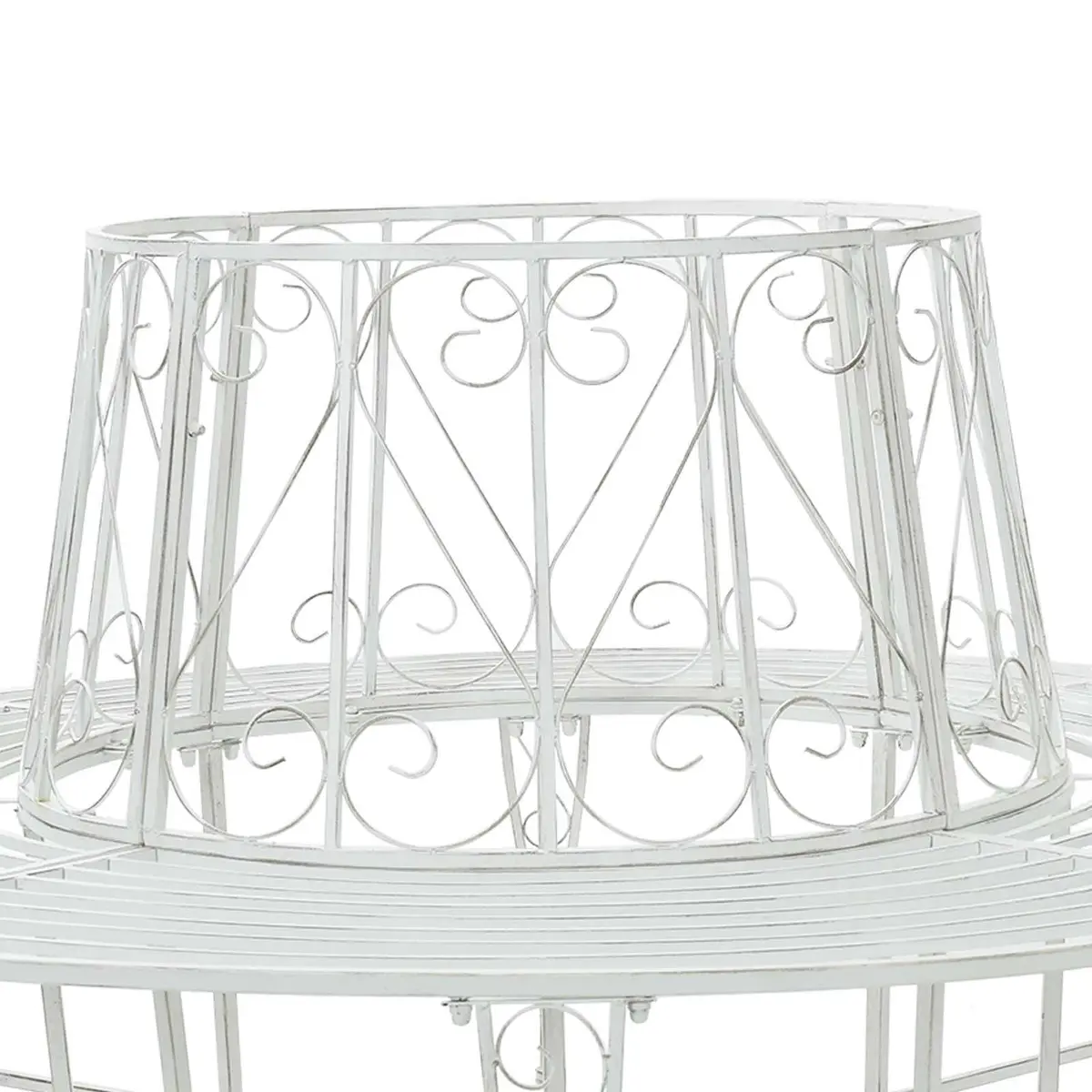 Steel Round Tree Bench 8-Seater Outdoor Seating Ø160cm Antique White