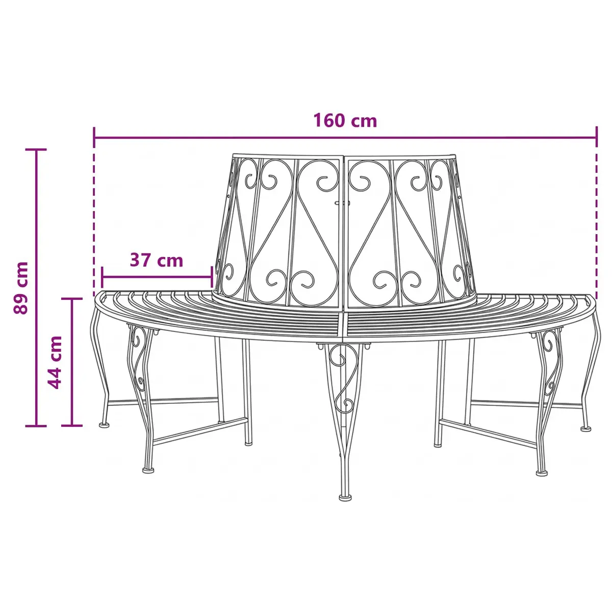 Outdoor Tree Bench 4-Seater Garden Seat Steel Antique White 160x80x89cm
