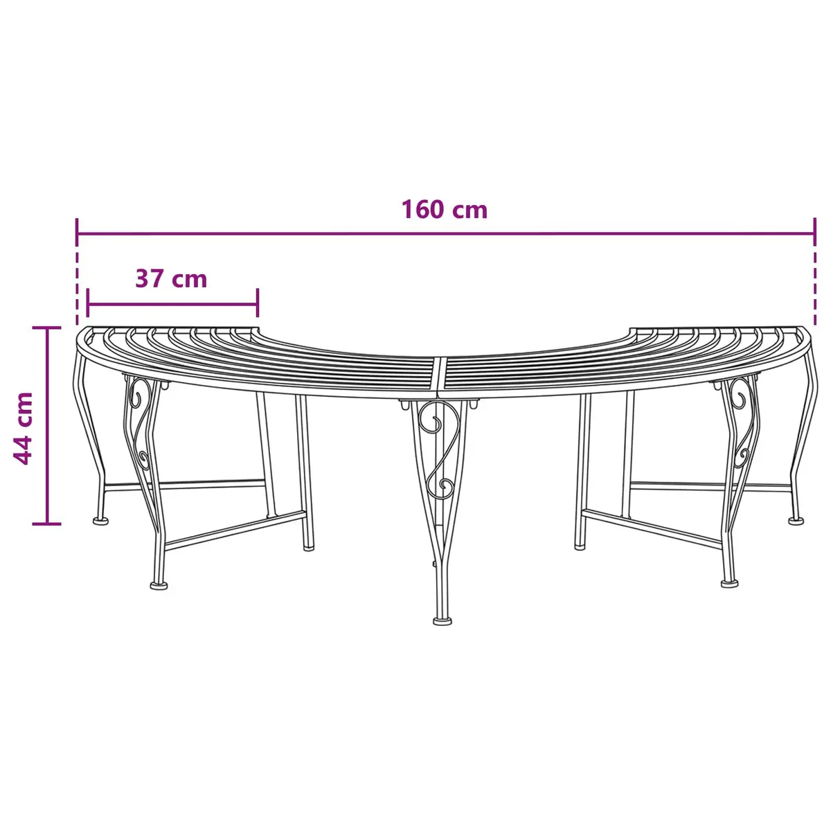 4-Seater Tree Bench Outdoor Garden Seating Steel Frame Grey 160cm Wraparound