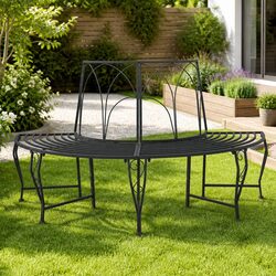 Comfortable Grey 4-Seater Tree Bench for Outdoor Relaxation