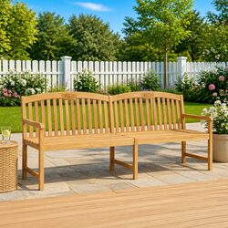 Outdoor Garden Bench Solid Teak Wood Slat Back Design Patio Seating Natural