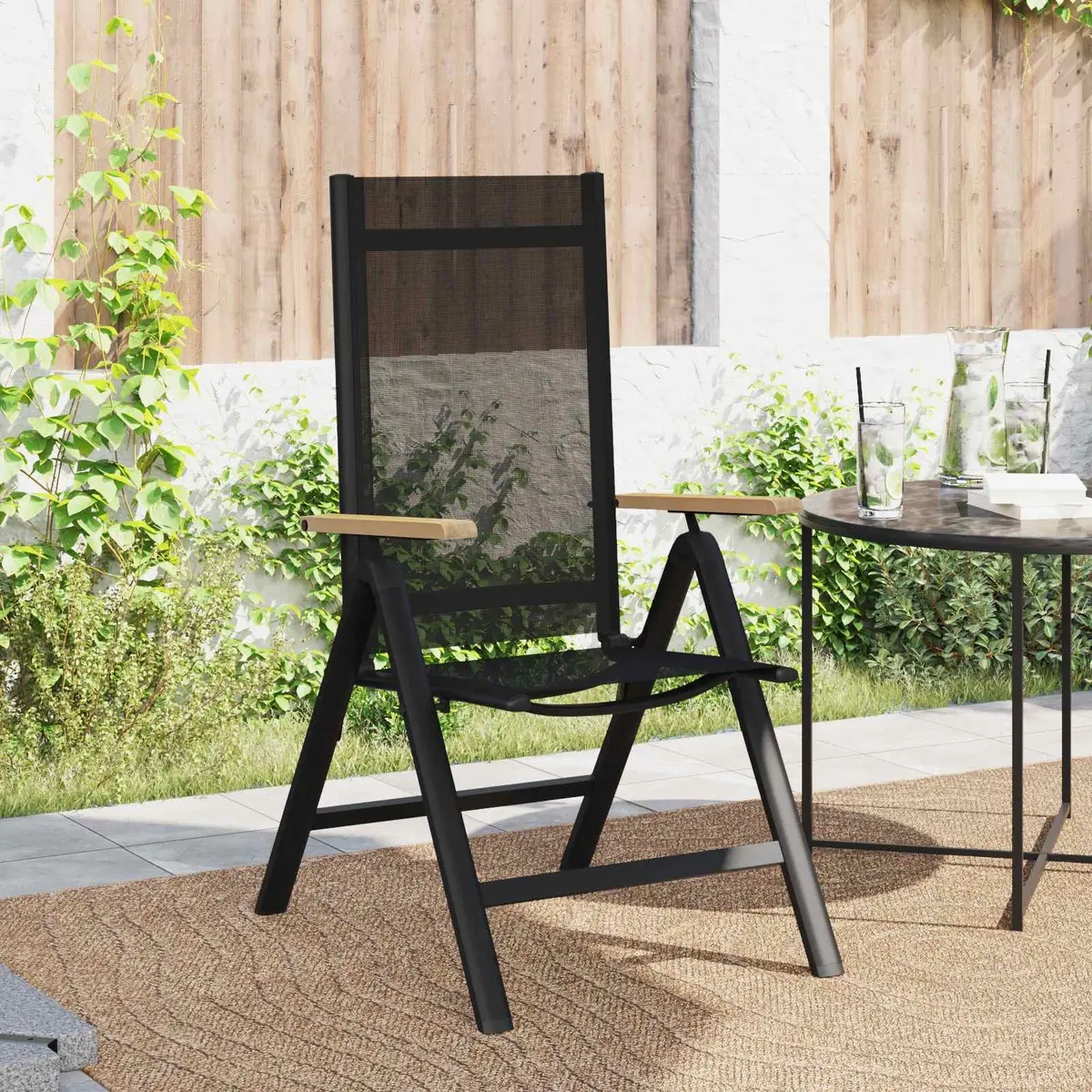 Reclining Outdoor Chair Black 58x73x111.5cm Garden Lounger Multi-Position