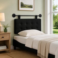 Hanging Wall Headboard Modern Black Faux Leather Bedroom Backrest Support Decor