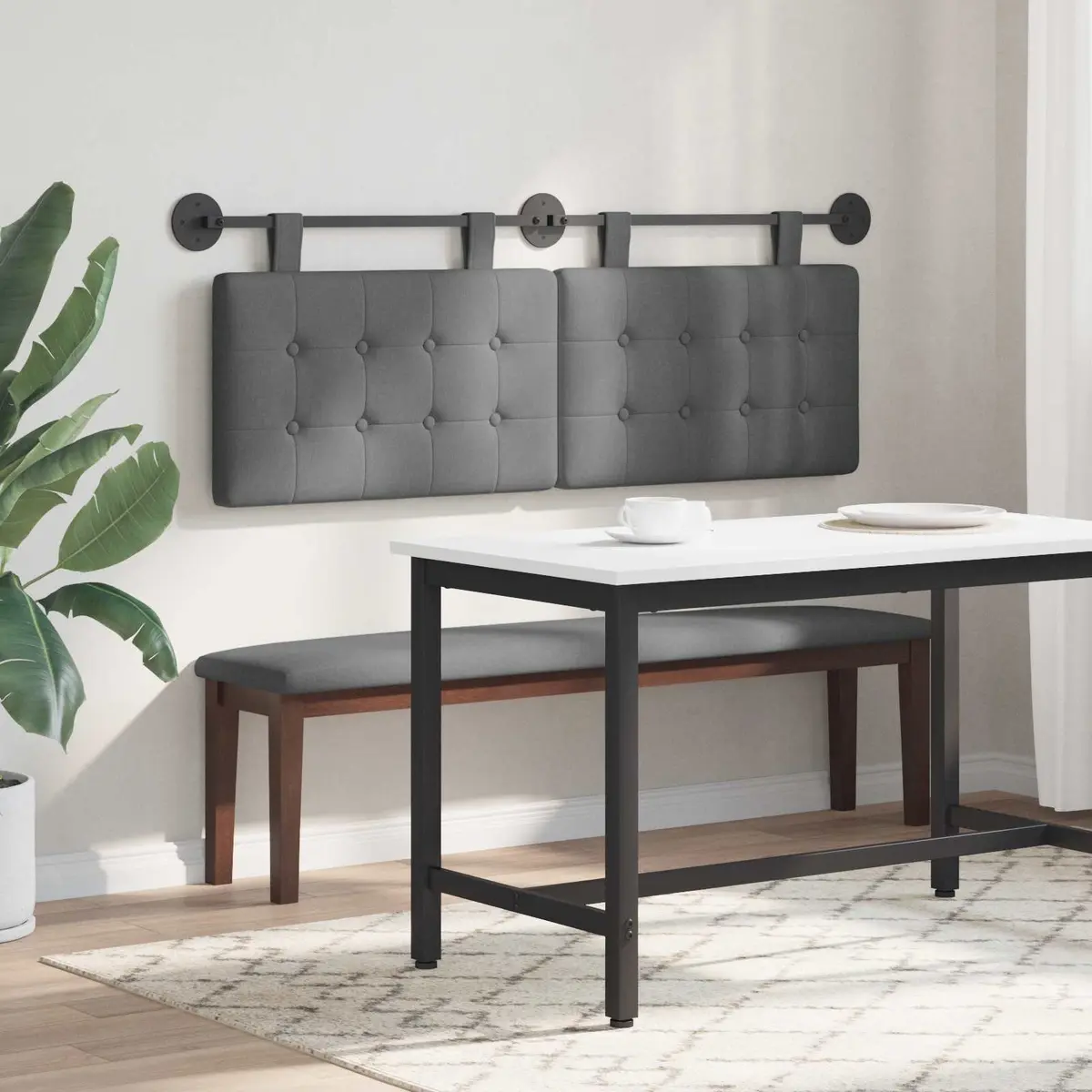 Hanging Headboard Grey Fabric Wall Mount Bedroom Upholstered Modern Decor