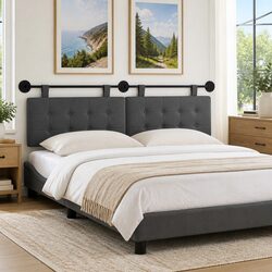 Hanging Headboard Grey Fabric Wall-Mounted Bedroom Upholstered Modern Design