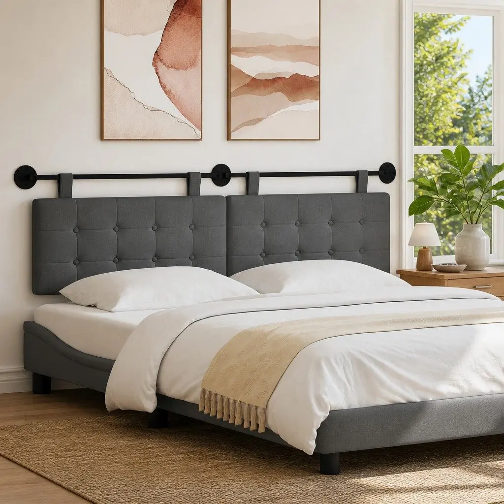 Grey Fabric Hanging Headboard for Bedroom Decor