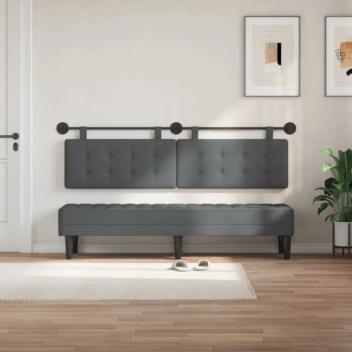 Grey Fabric Hanging Headboard for Bedroom Decor
