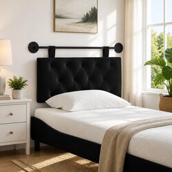 Hanging Headboard with LED Light Button Tufted Velvet Modern Bedroom Wall Mount