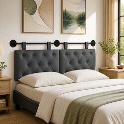 Practical Wall-Mounted Headboard in Grey Fabric